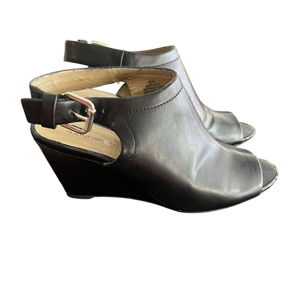 Bandolino Black Slingback Synthetic Wedged Peep Toe Booties Size 6.5